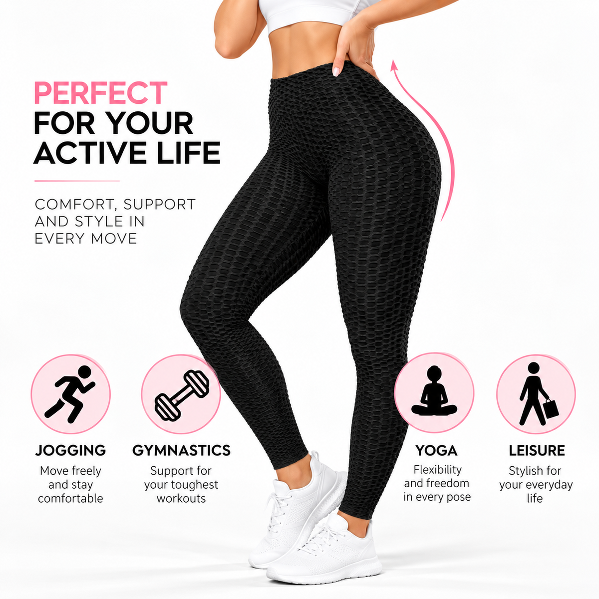 Honeycomb Tummy-Control Leggings — High-Waist Butt Lift Workout Tights