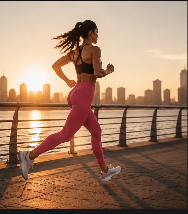 MisLeggings model running at sunset